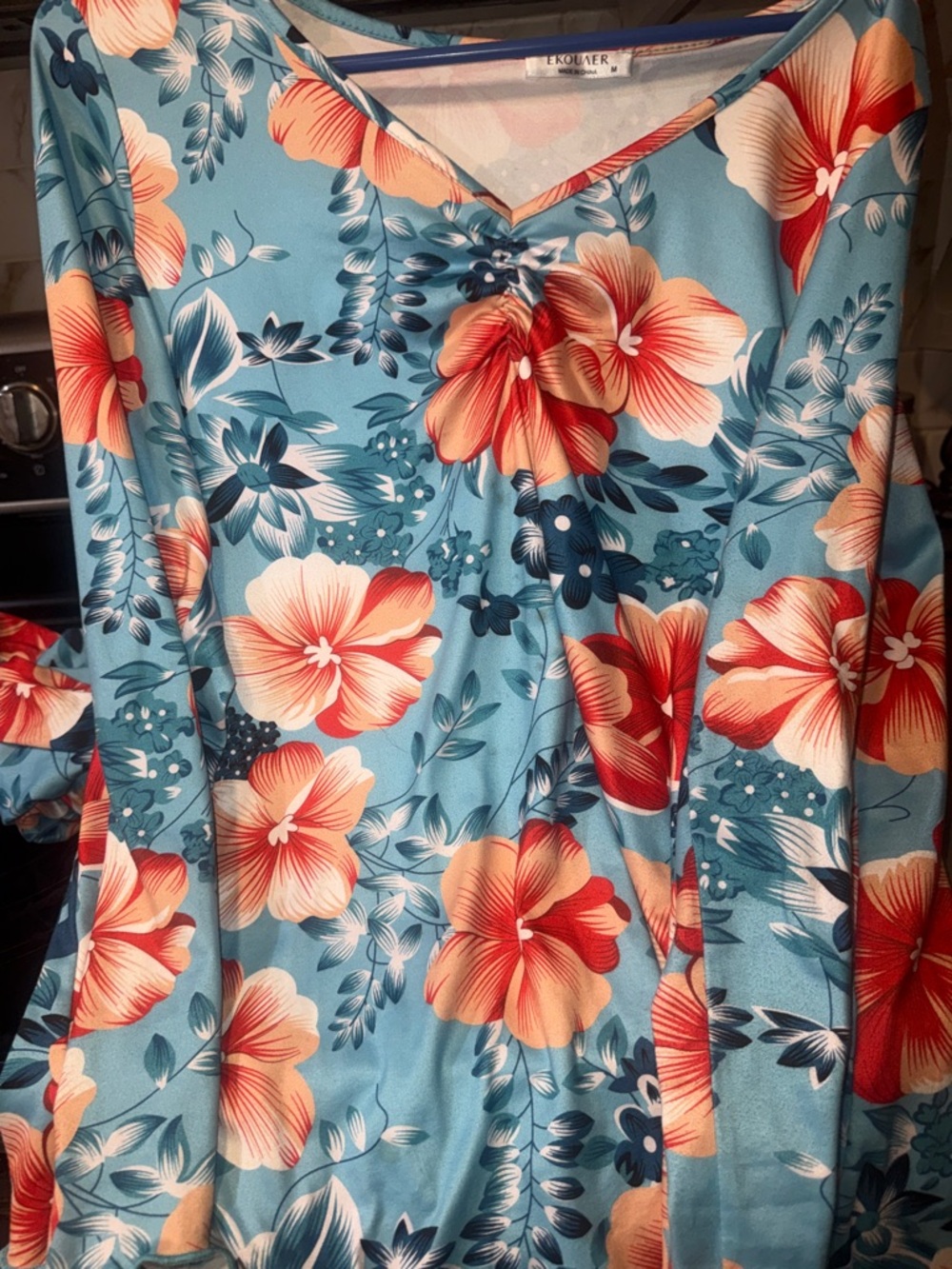 Tropical Floral V-Neck pjs in Aqua and Coral